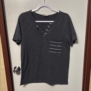 Bibi Gray V-Neck Women's Top Size L